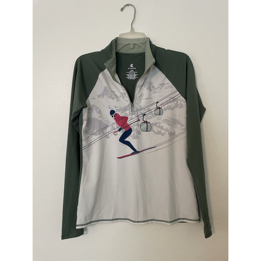 KYODAN Womens Med Quarter Zip Athletic Pullover Ski Base Layer Top Long Sleeve